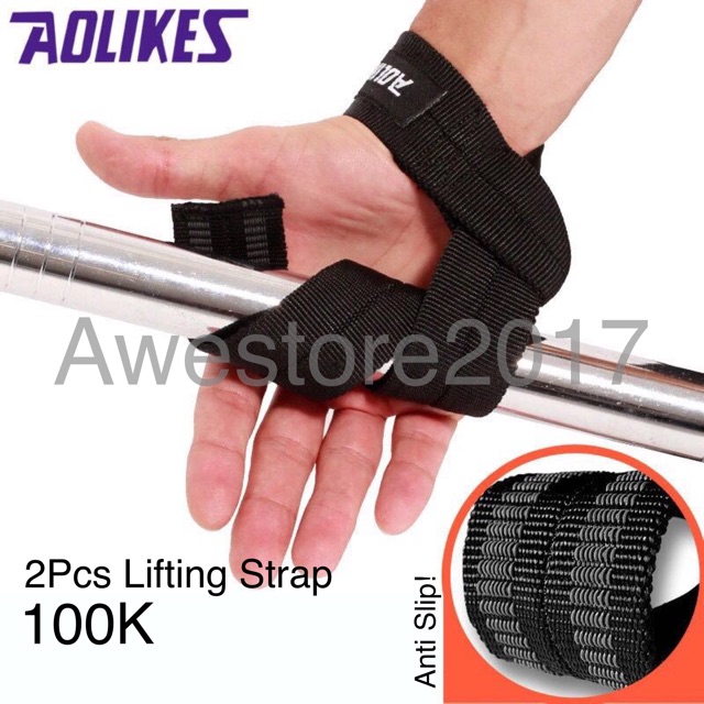 Aolikes Lifting Strap Wrist Wrap Support Tali Angkat Beban Straps Wraps Fitness Gym Powerlifting