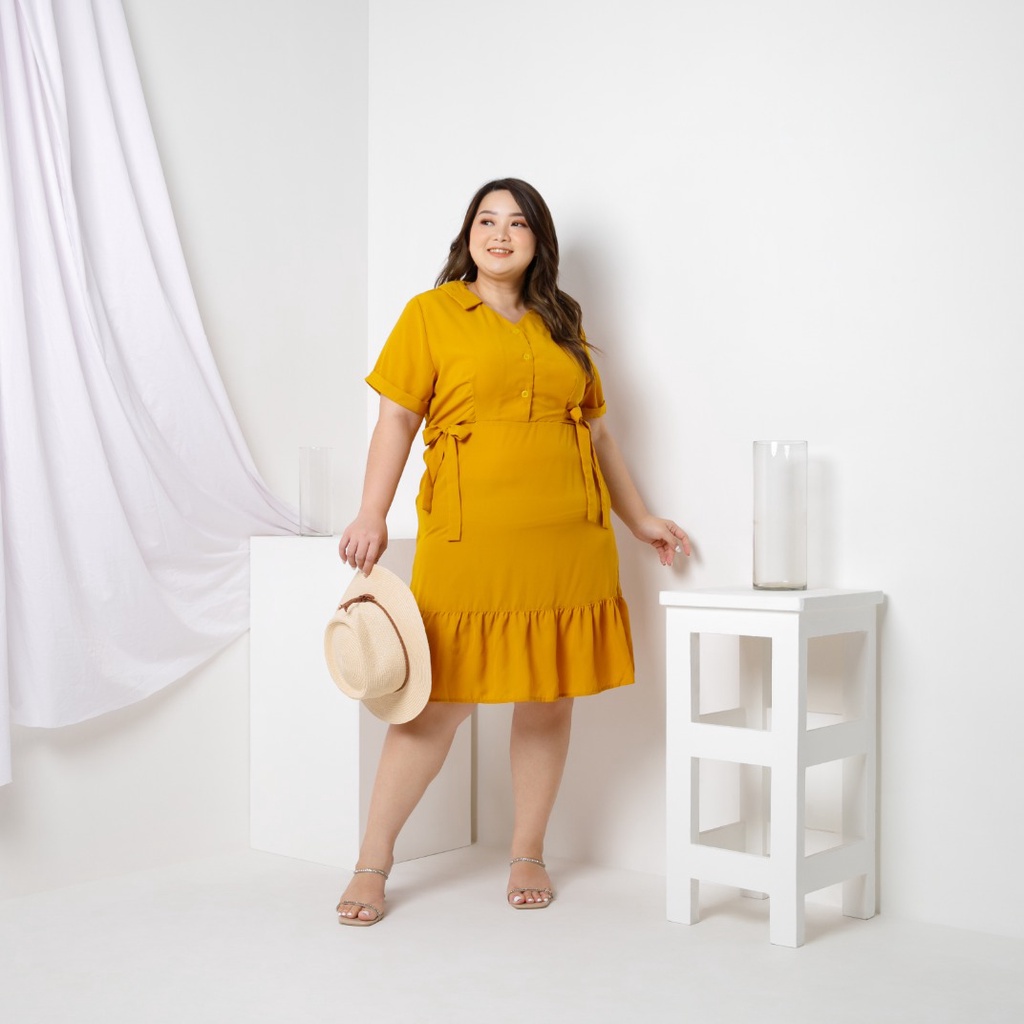 Sorabel - Hyffon Plain Ribbon Dress Big Size Jumbo