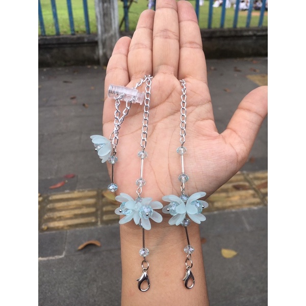 Strap mask premium rantai aluminium strap masker hijab 2in1 serut stopper double 3D flowers