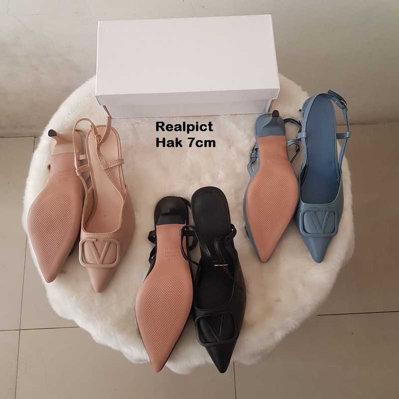 7cm 5cm AGI40666 Heels Wanita Fashion Import VD Hak 5cm Tali Belakang Ready Jakarta Bisa COD (With Box)