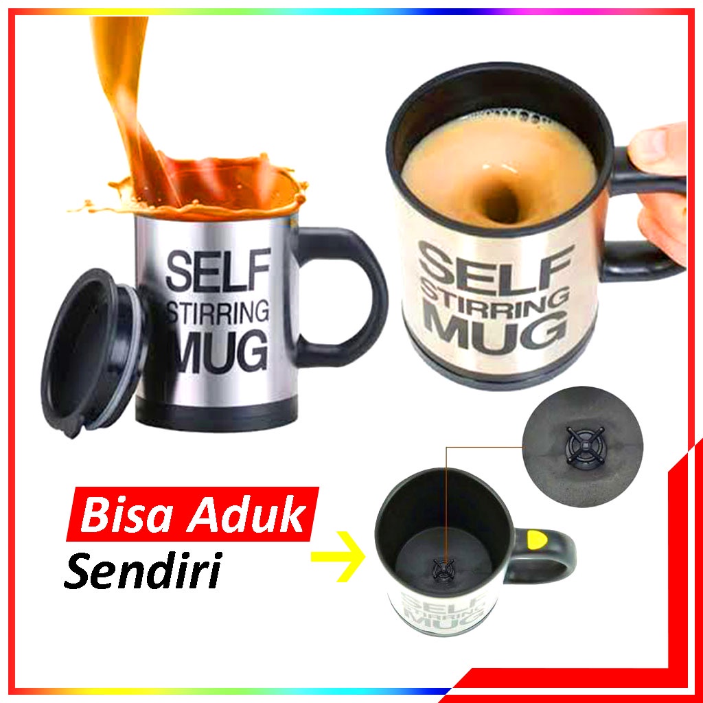 Gelas Aduk Otomatis Self Stirring Mug / Self Stirring Mug Auto Mixing Drink Tea Coffee / Gelas Mug Staniless Steel