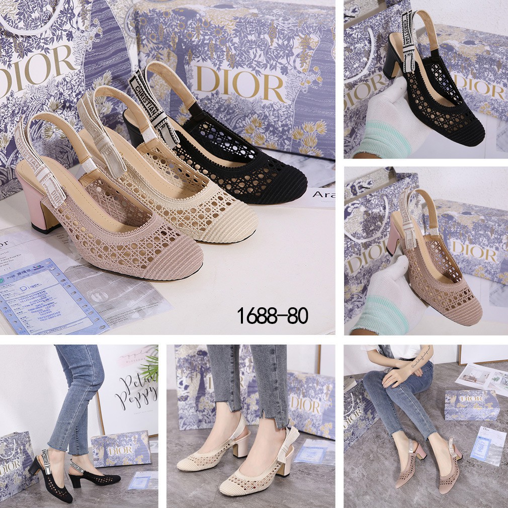 D1or &amp; Moi Slingback Pump Mesh Cannage Embroidery 1688-80