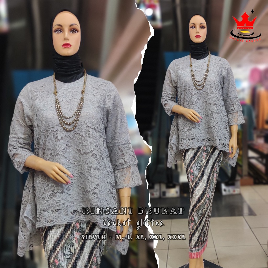 ADE> ORIGINAL BIG SIZE - KEBAYA RINJANI BRUKAT MODERN - KEBAYA BRUKAT JUMBO - BRUKAT KEBAYA JUMBO-silver