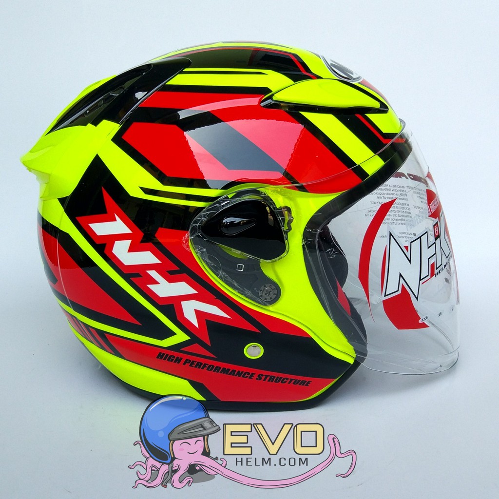 NHK R6 SE NITRO GRAPHIC Half Face - Single Visor YELLOW FLUO - RED