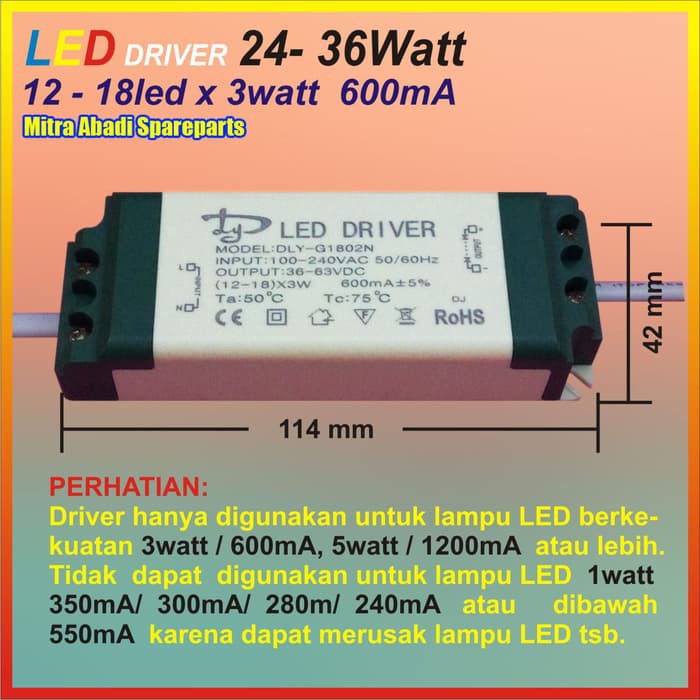 LED Driver Casing Plastik (12-18)*3W/3 Watt 600 mA DLY-G1802N