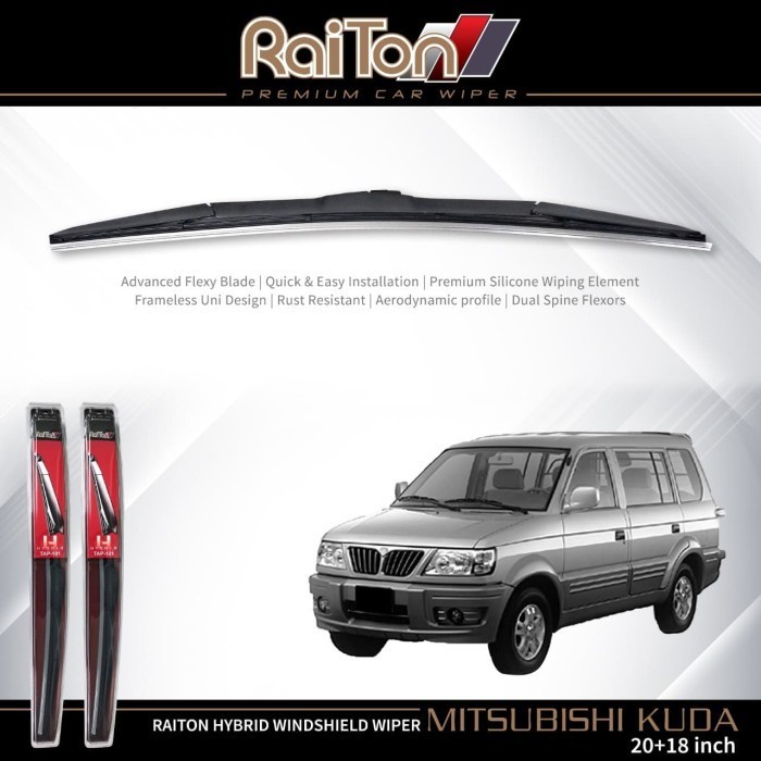 Wiper Frameless Raiton Hybrid Kaca Depan Mobil Mitsubishi Kuda
