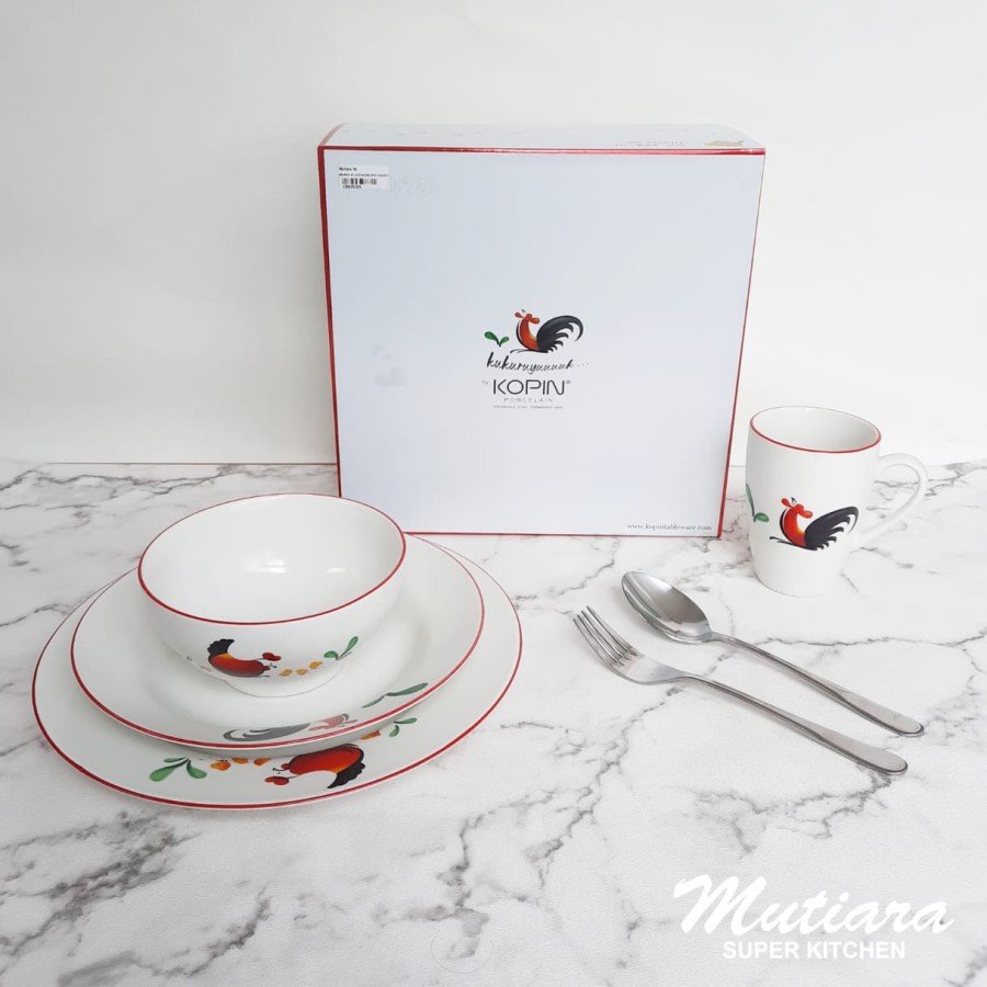 Piring & Mangkuk Ayam Jago Porcelen - Kopin Kukuruyuk Family DinnerSet