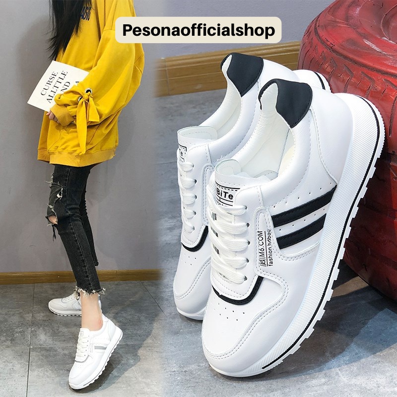 COD POS D500 Sepatu Sneakers Wanita Import Casual Sport Sepatu Kanvas Putih