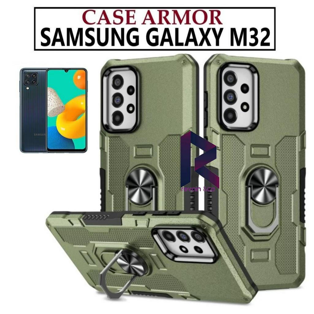 Case Armor SAMSUNG M32 Iring Cincin Magnetic Kesing Hp Protect kamera Premium Hard Case Standing Robot Pelindung Kamera