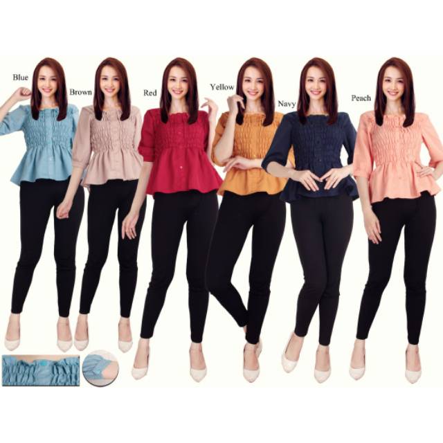 Blouse kerut tangan 3/4 kancing depan