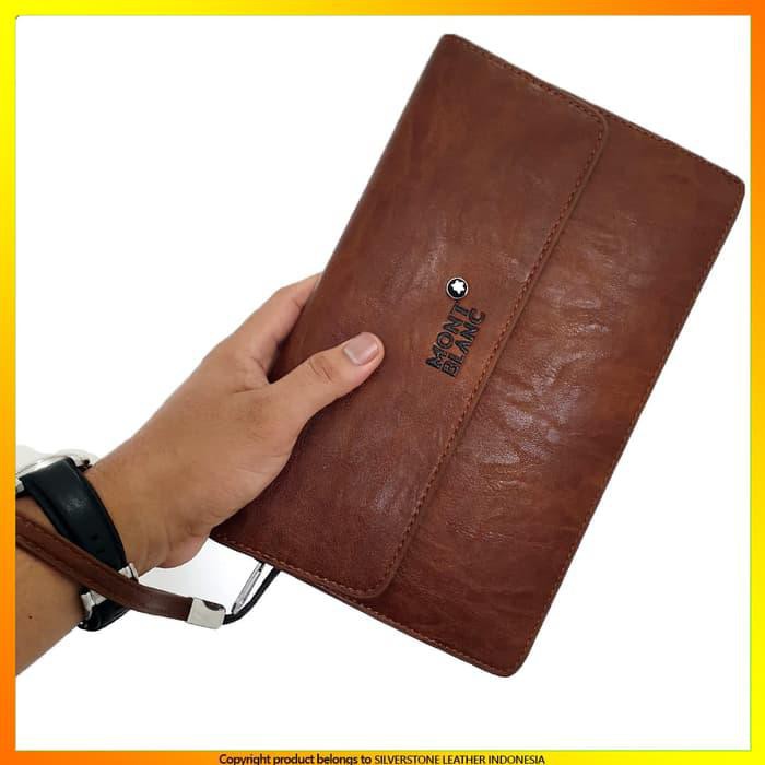 Handbag Montblanc CL-21 Clutch Hand Bag Tas Tangan Pria 3 - Cokelat Muda