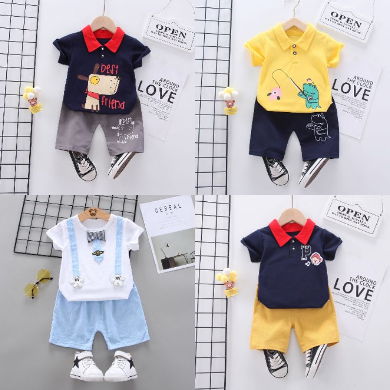 Setelan polo anak laki laki / baju jalan anak cowok import usia 1 2 3 4 5 tahun