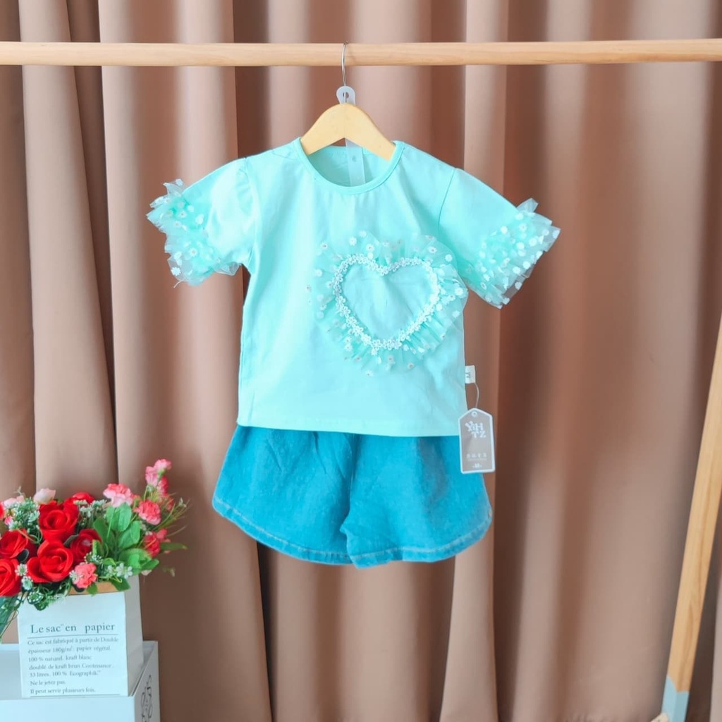 Promo !! Setelan anak import trendy / setelan furing floria hand ukuran 1-4tahun / Setelan baju anak cewek