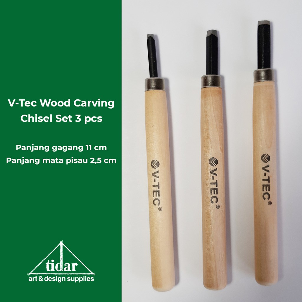 

V-Tec Wood Carving Chisel Set 3 pcs - Pahat - Cukil - Ukir Kayu / Lino