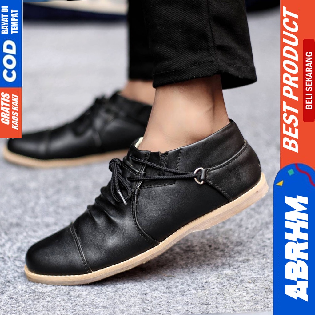 Sepatu Casual Pria Formal Tali Pantofel Kulit Pu Kerja Kantor Kondangan Kuliah Hitam Fashion Shoes Terbaru Murah Kekinian Original ORICON ABRHM