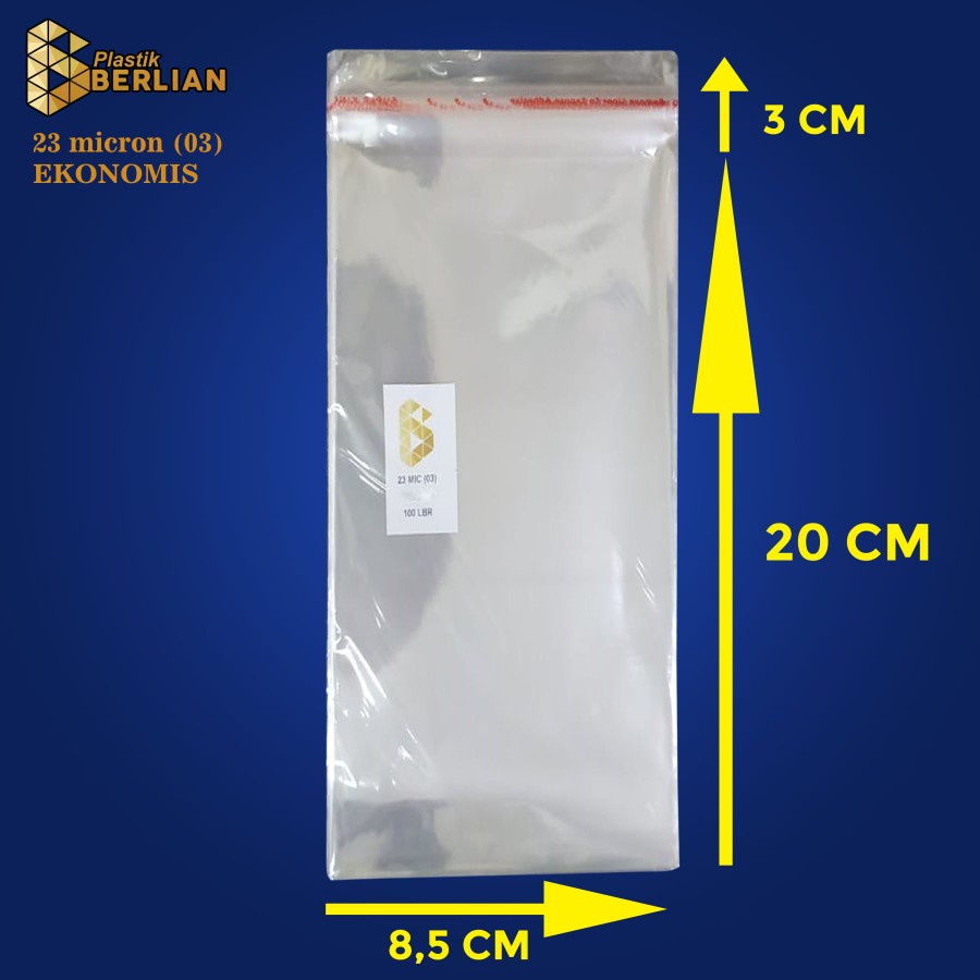 

8,5 x 20 cm Plastik OPP EKONOMIS 23micron (100 lbr) (lem/seal)