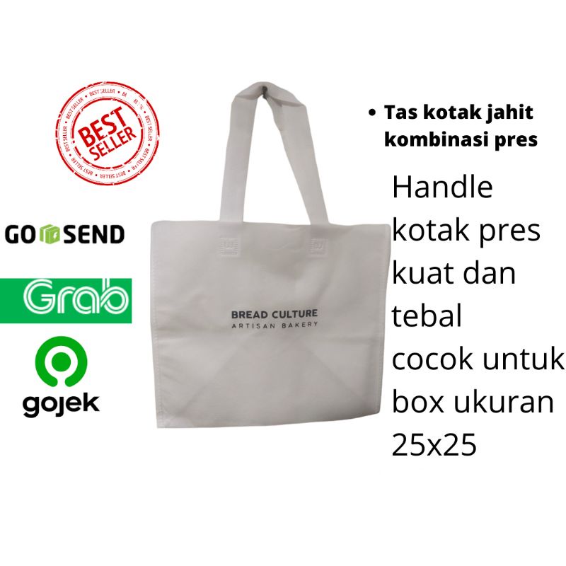 

Tas Kotak press Jahit/ukuran 32X27X26cm sablon coustem