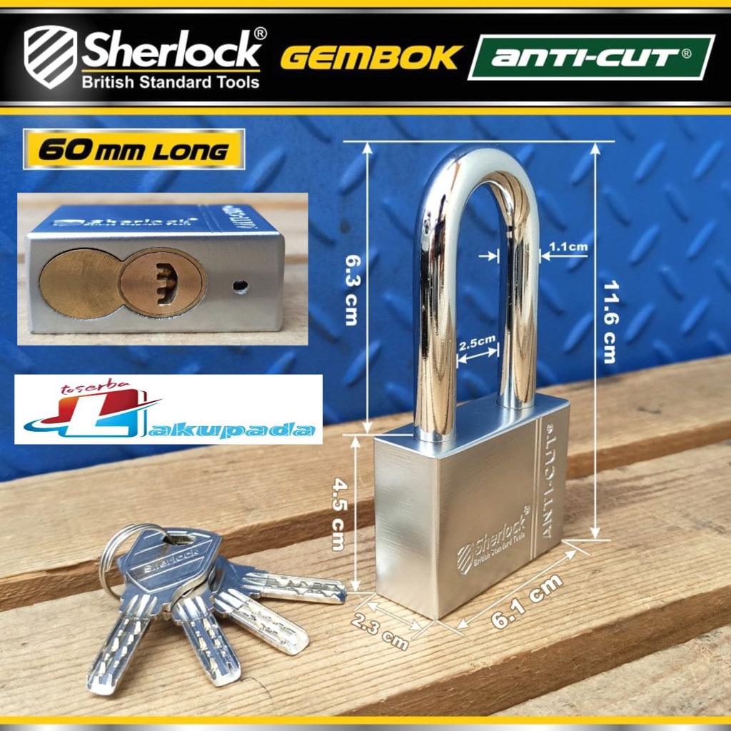 Gembok Original Sherlock British Anti-Cut Lock Long 60mm