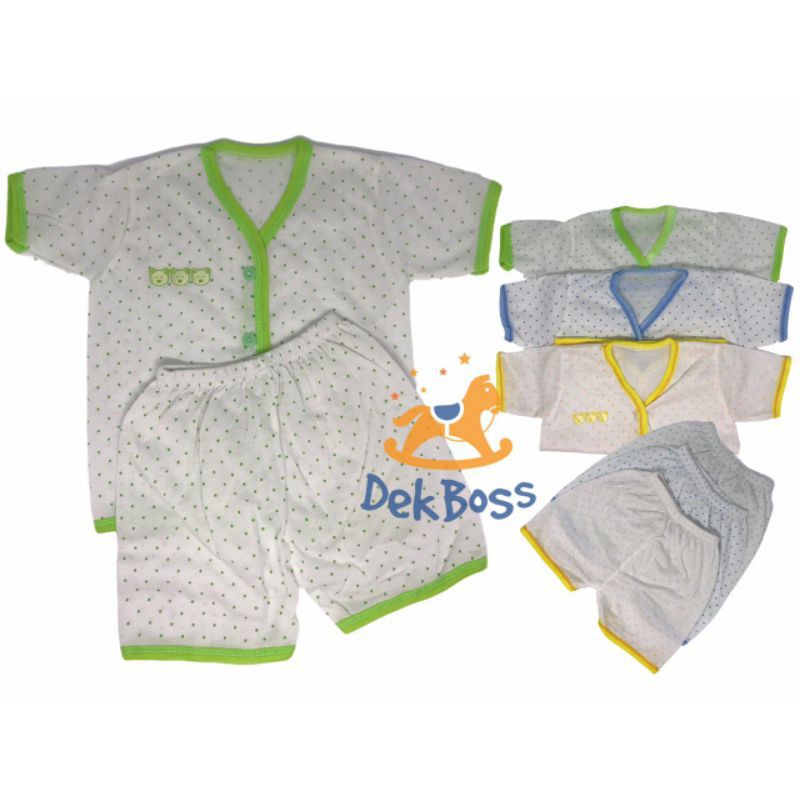 [MOTIF POLKA] Setelan bayi kancing depan lengan pendek newborn 6 12 bulan laki laki perempuan murah baju harian bayi cewek cowok stelan baju celana bayi murah set motif polkadot