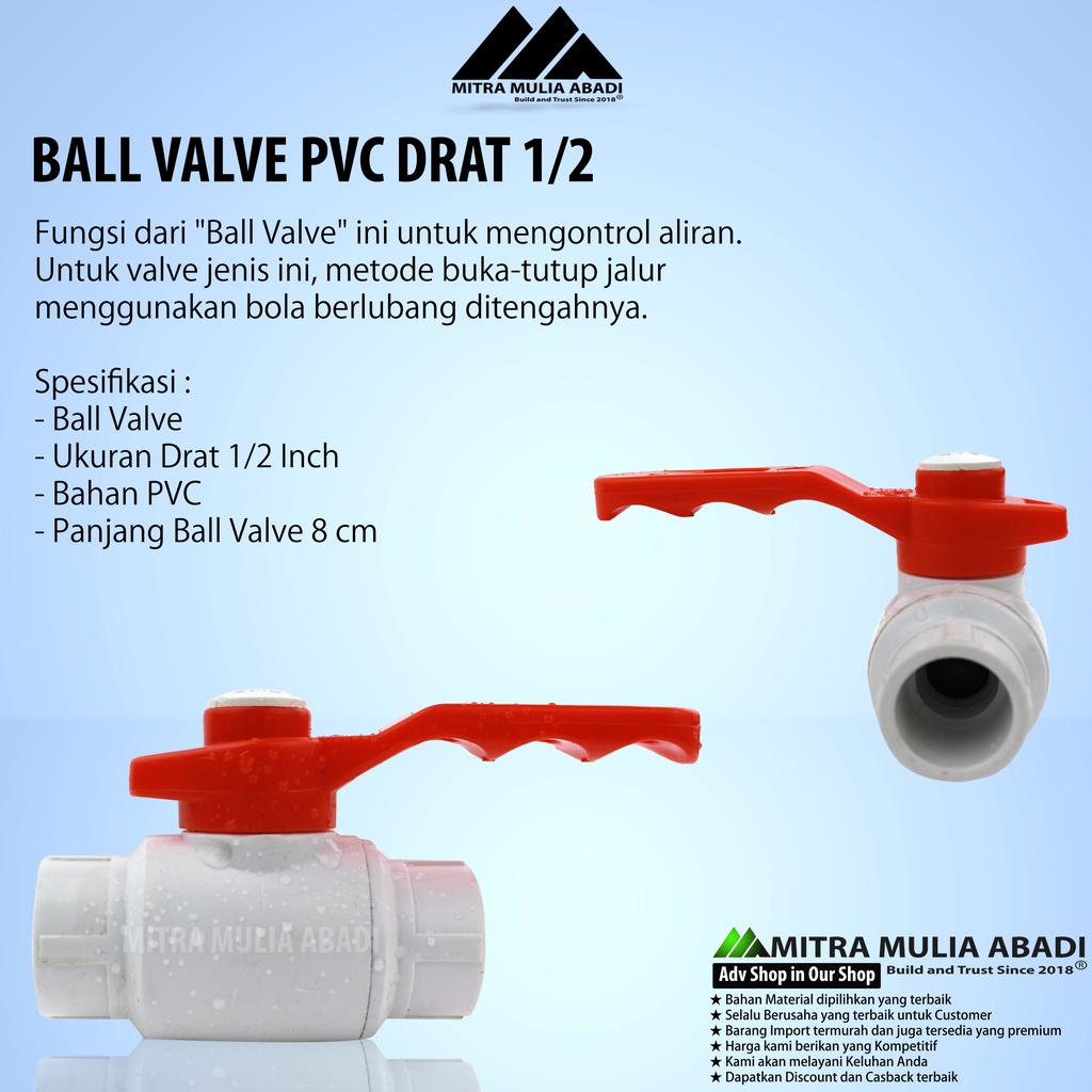 Ball Valve Pvc TEBAL 1/2&quot; Stop Kran l Keran Pipa Ledeng