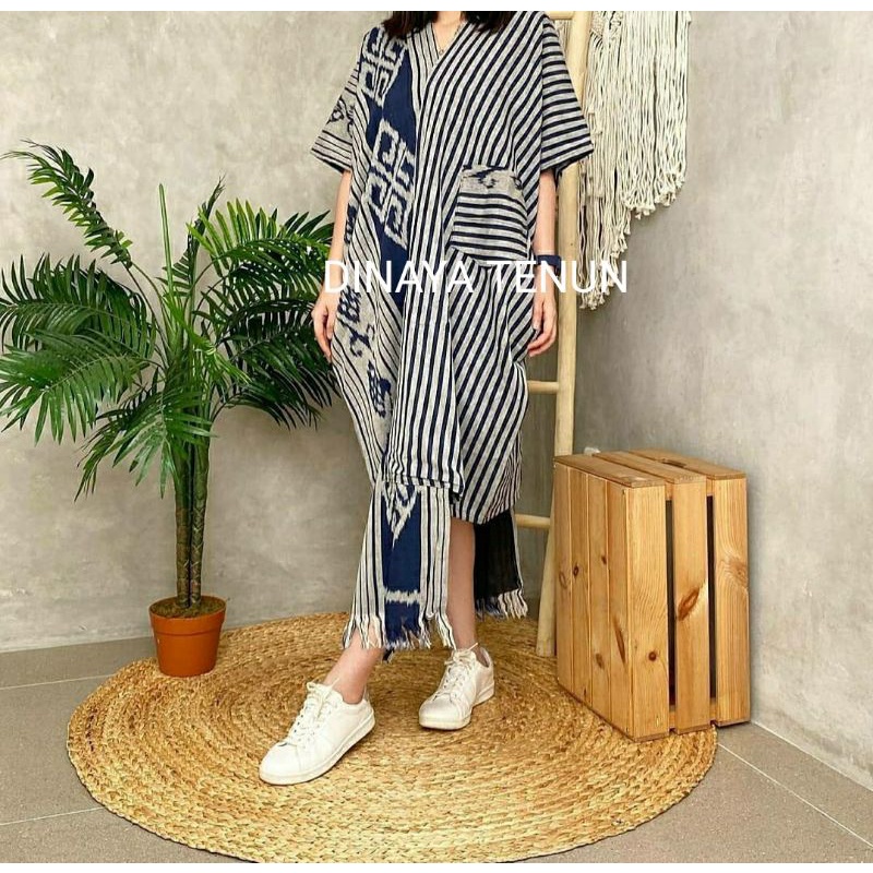 KAFTAN TENUN IKAT TROSO JEPARA MIX LURIK MOTIF TORAJA