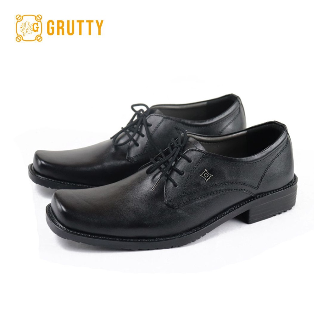 Sepatu Pria Pantofel Formal Sepatu Kerja Kulit Asli Model Tali GRUTTY AZ306 Hitam
