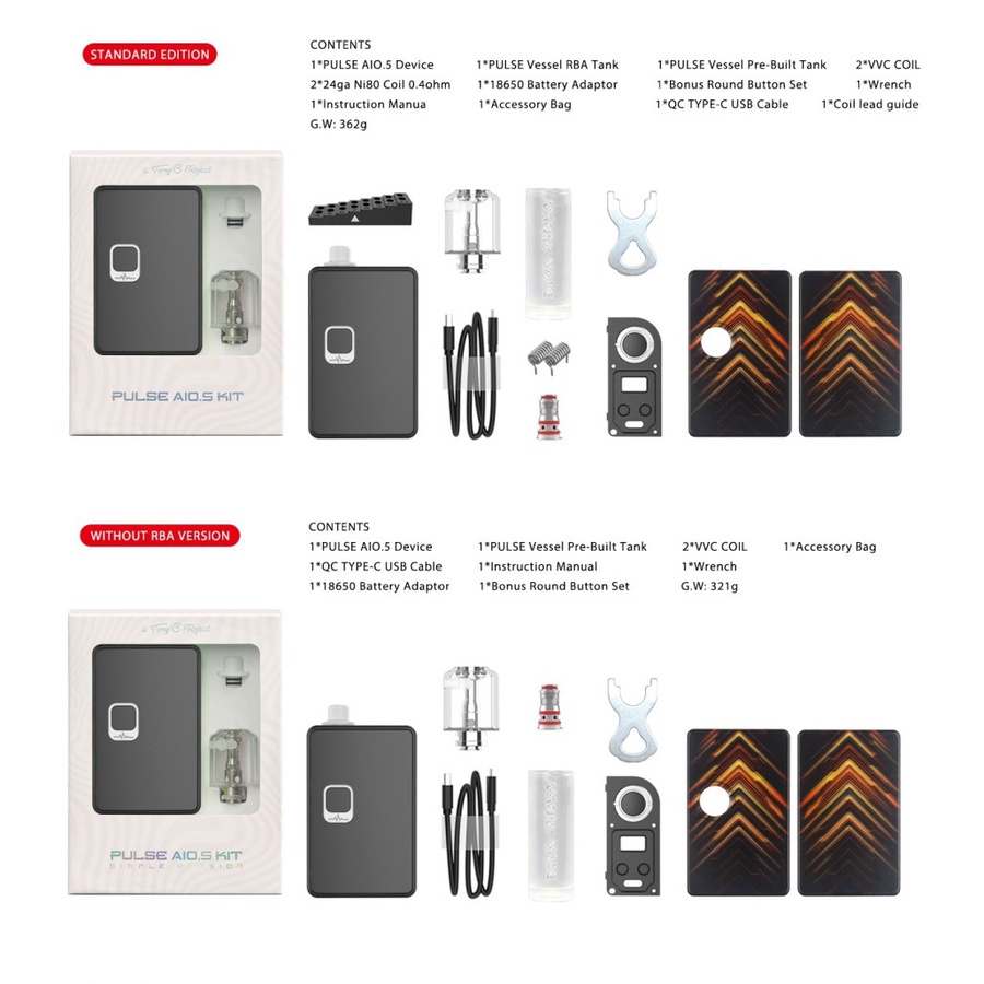 MOD VANDY VAPE 100% AUTHENTIC PULSE AIO.5 MOD KIT DEVICE PLUS RBA