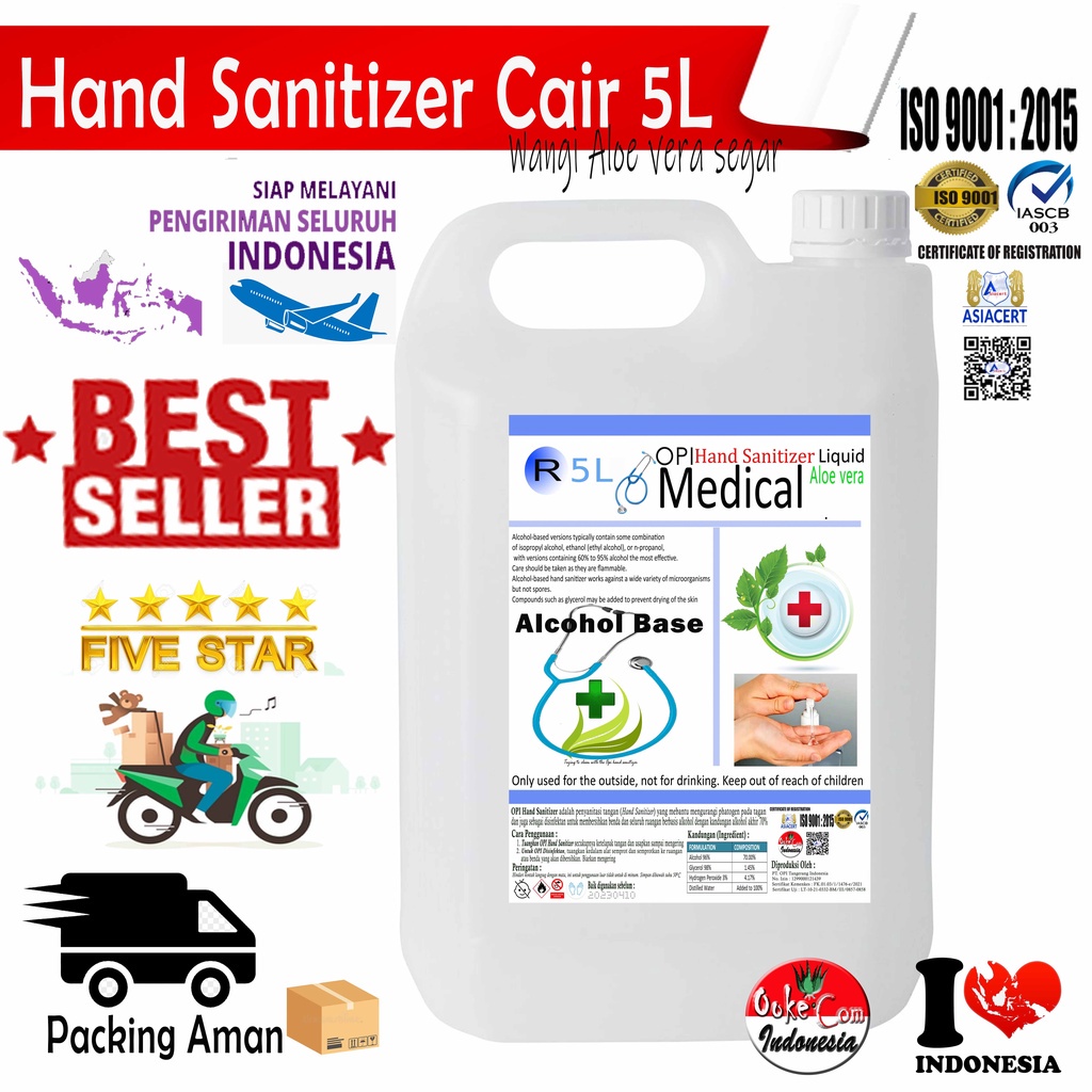 Hand Sanitizer 5 Liter Cair all Varian wangi nipis, aloe vera, stroberi dan lavender segar (OK) KEMENKES sudah ada izin edar resmi by Oke sabun suplayer
