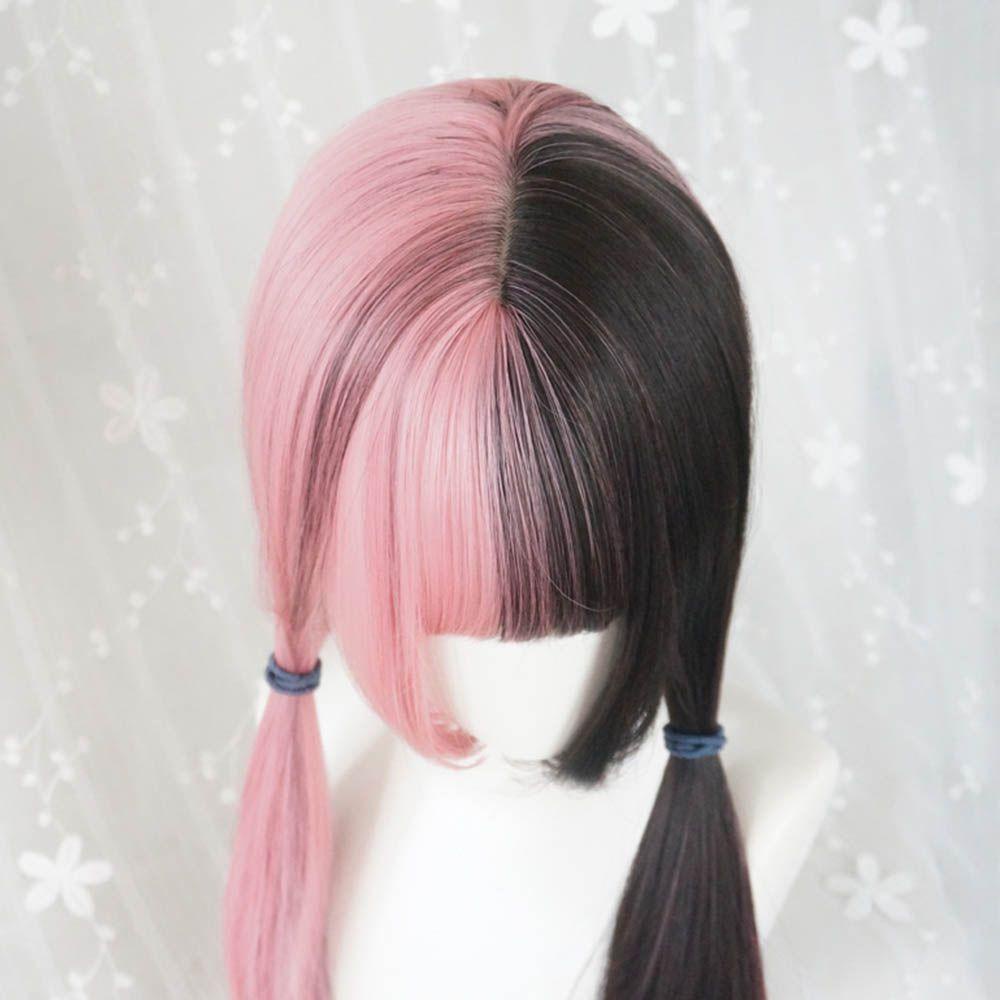 Lily Wig / Rambut Palsu Panjang + Lurus Gaya Harajuku Warna Hitam / pink Untuk Wanita / Cosplay