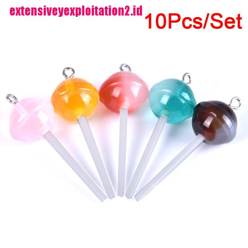 10pcs / set Liontin Bentuk Lollipop Bahan Resin Transparan Untuk Membuat Perhiasan Charms