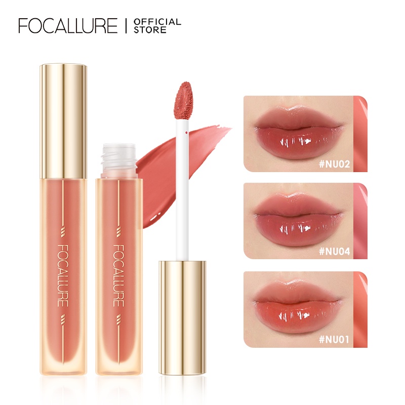 FOCALLURE Jelly Lip Gloss Lip Tint Long-lasting Lip Care Watery Non-sticky Plumpy Juicy Dewy Essence Lipstick Makeup FA279