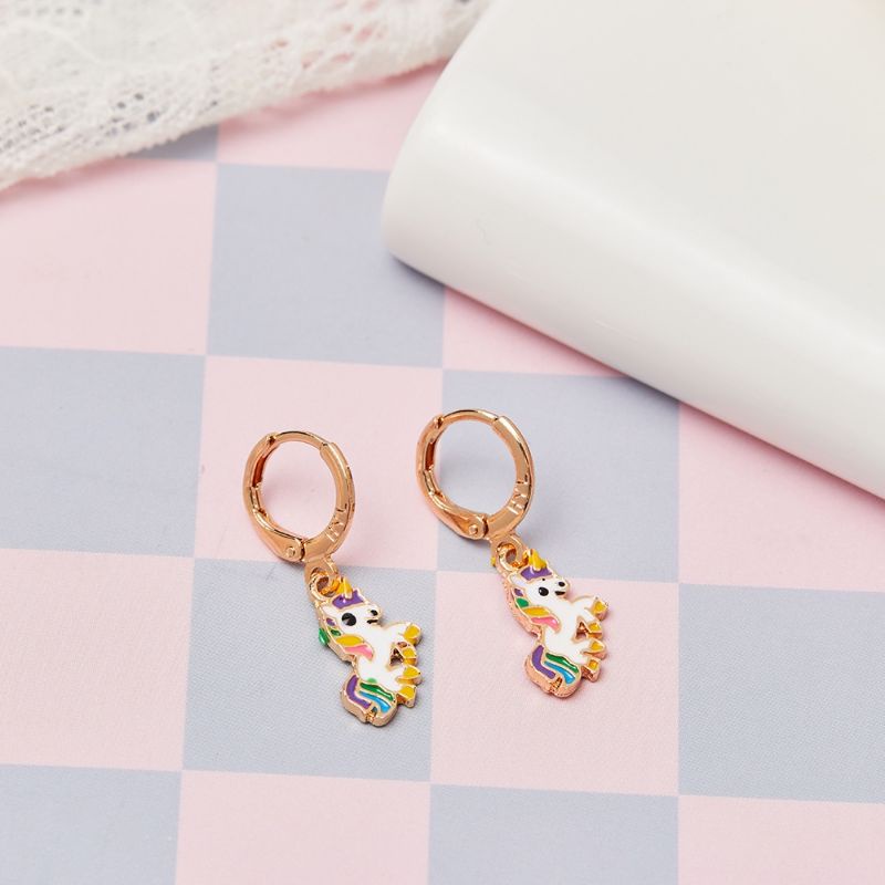 Anting Anak Gantung Motif Little Poni Rainbow Anting Anak anti Karat berlapis Emas