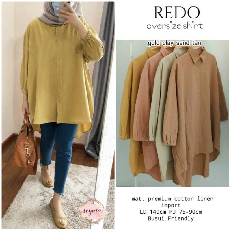 REDO SHIRT BY SEYMA | KEMEJA CEWEK/WANITA BIGSIZE/OVERSIZE, BUSUI FRIENDLY | KEMEJA LENGAN KERUT