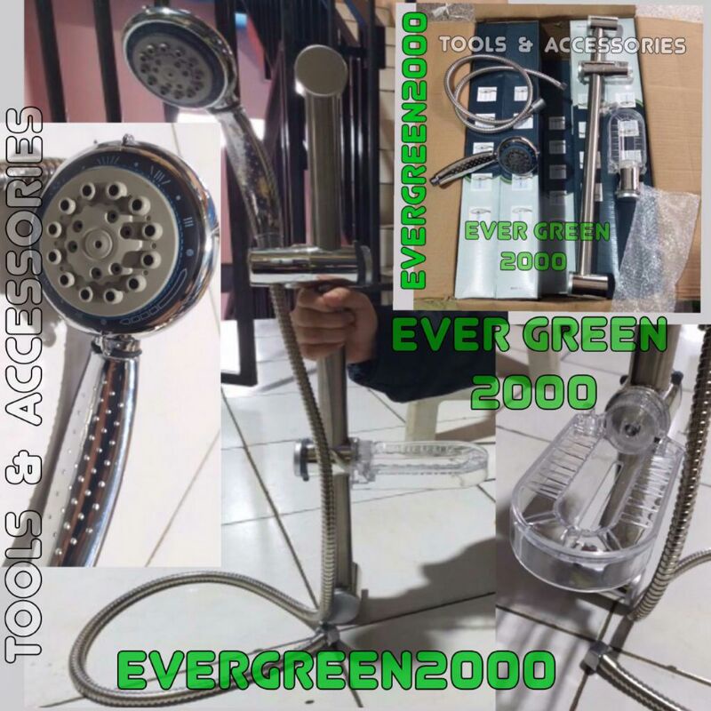 Shower Tiang ASSY 1 set : Hand Shower Mandi + Dudukan Shower + Selang + Tempat Sabun + Tiang + Fishe