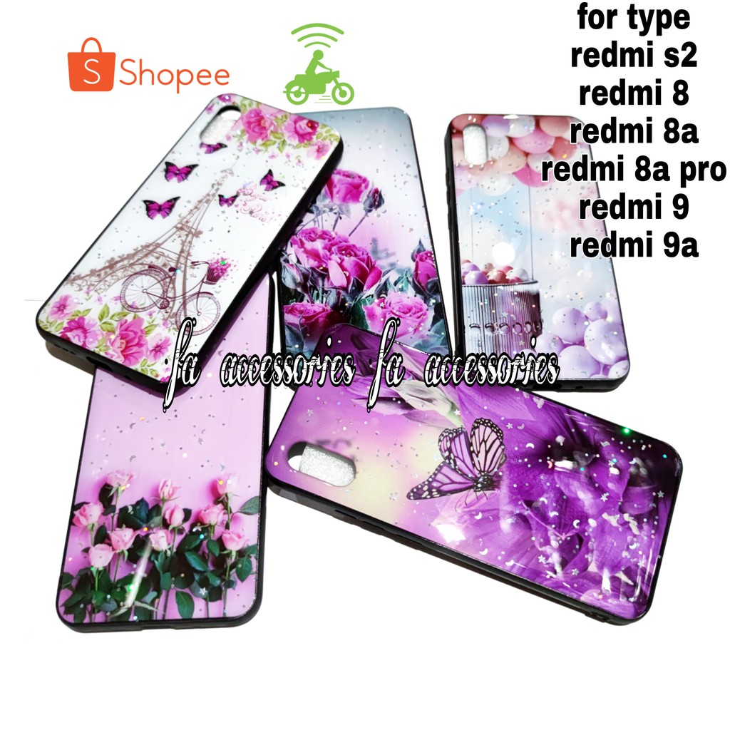 FA Soft case tpu casing bling XIAOMI REDMI S2 8 8A 8APRO PRO 9 9A silicon hp motif flower butterfly