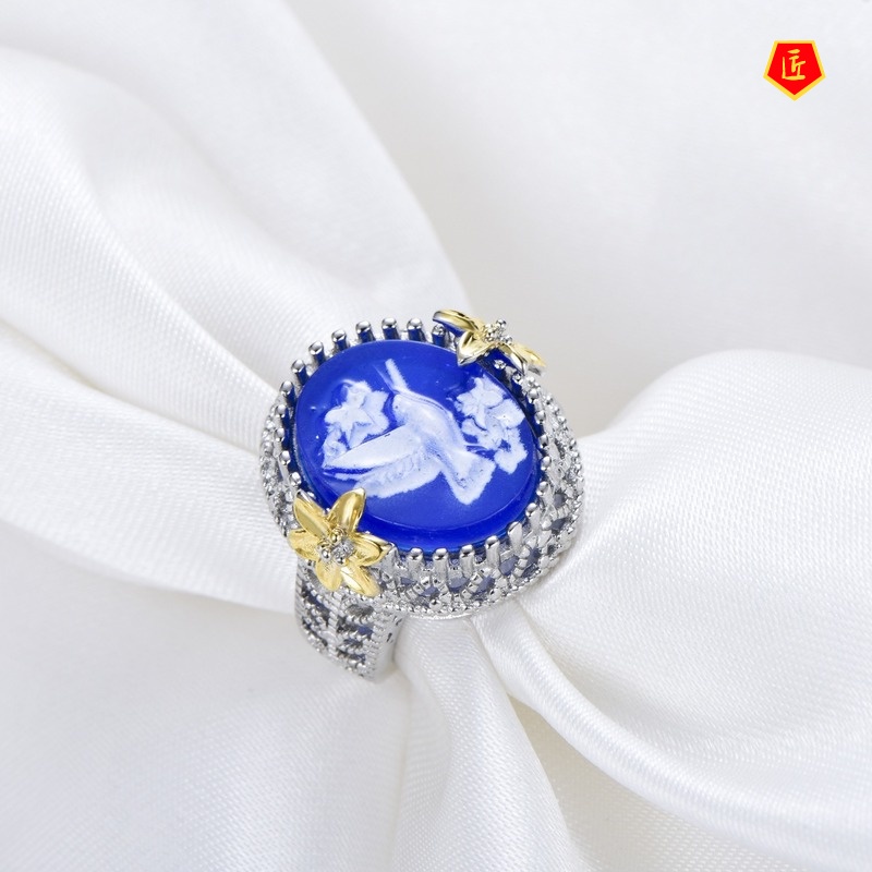 [Ready Stock]Peace Dove Golden Flower Ring Creative Personality