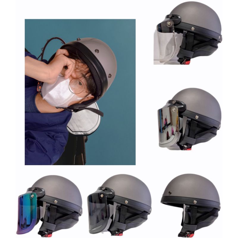 Helm Chips Cetok Retro Bogo Setengah  Abu Gunmet doff -Helm Chips Retro-Helm chips Classic-Helm Chip