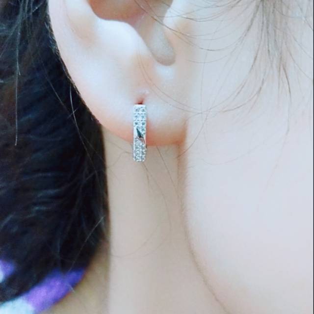 Anting jepit fashion wanita remaja dan dewasa kotak perak asli 925/silver lapisan emas putih murni.