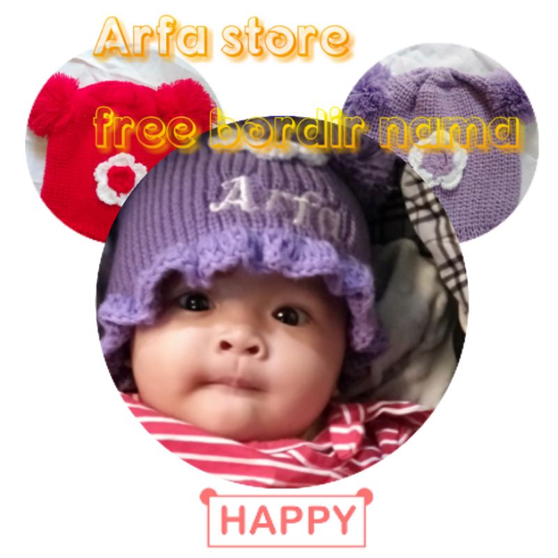 KUPLUK POM-POM BUNGA BAYI 1 BLN - 2  THN FREE BORDIR NAMA