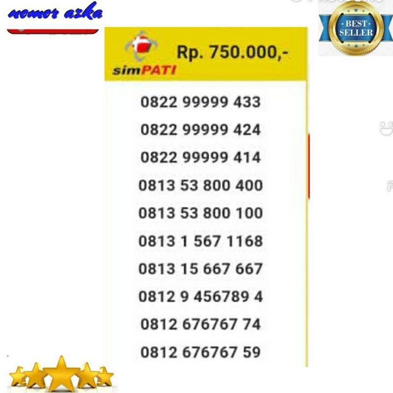 Nomor cantik simpati 0822 99999 433 seri Panca 99999 rapi Bsm03