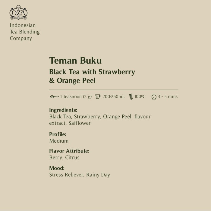 

TEH-DAUN- OZA TEA - TEMAN BUKU | BLACK TEA | 40 GRAM (20 CUPS) -DAUN-TEH.