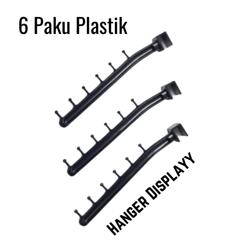 Hanger Suling Plastik Hitam Kotak 6 Titik Paku Gantungan Baju Display Toko