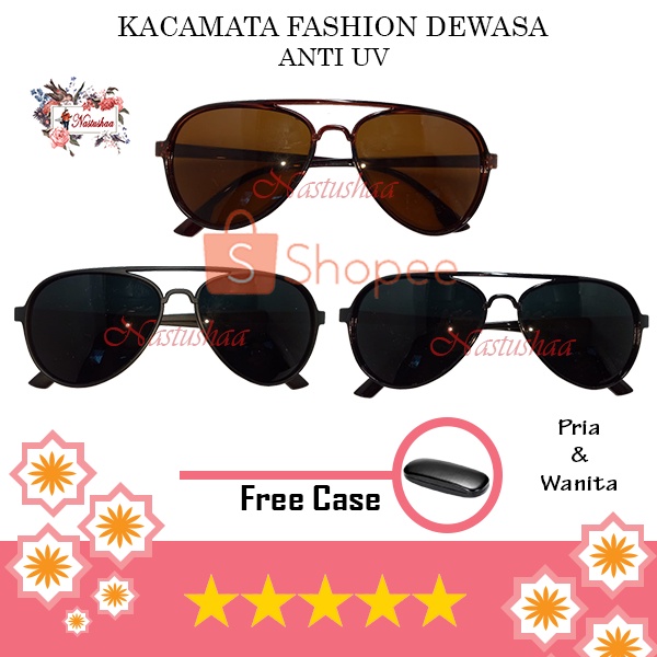 Kacamata Hitam Classic Retro Wanita Pria Frame Plastic Aviator Kaca Mata Sunglasses Fashion Gaya Unisex FREECASE