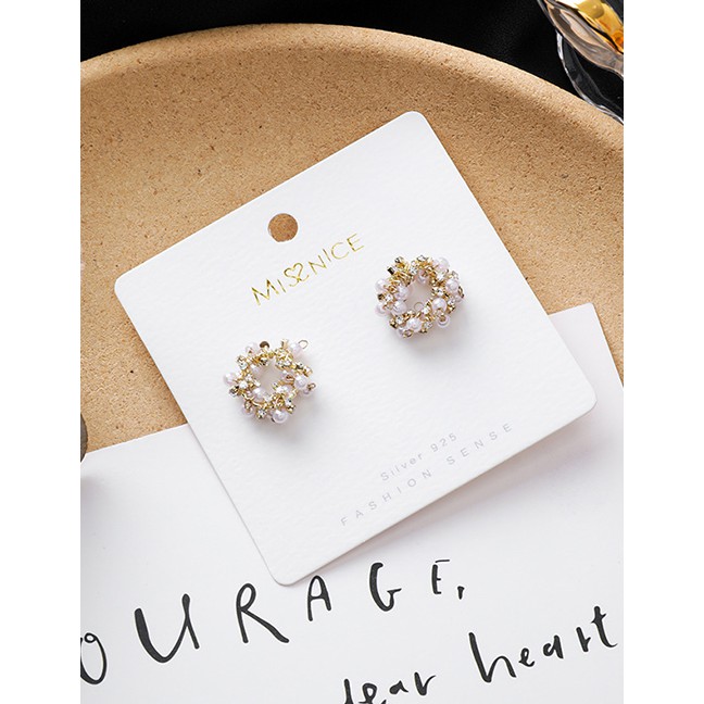 LRC Anting tusuk Fashion Golden Hand Wrapped Pearl And Diamond Ring Earrings D78118