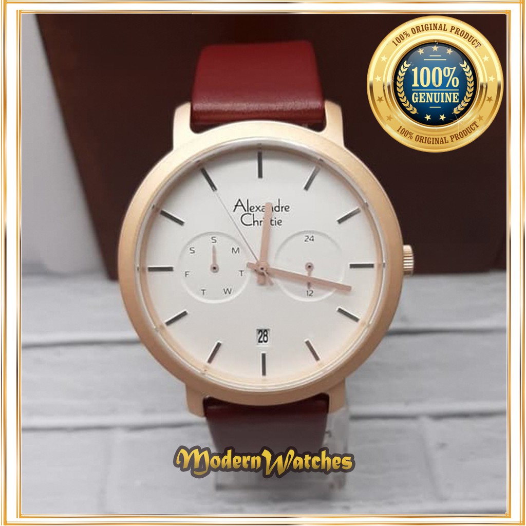Jam Alexandre Christie AC 6526 Rosegold Maroon Jam Tangan Pria Alexander Kulit Terbaru Simpel Ori