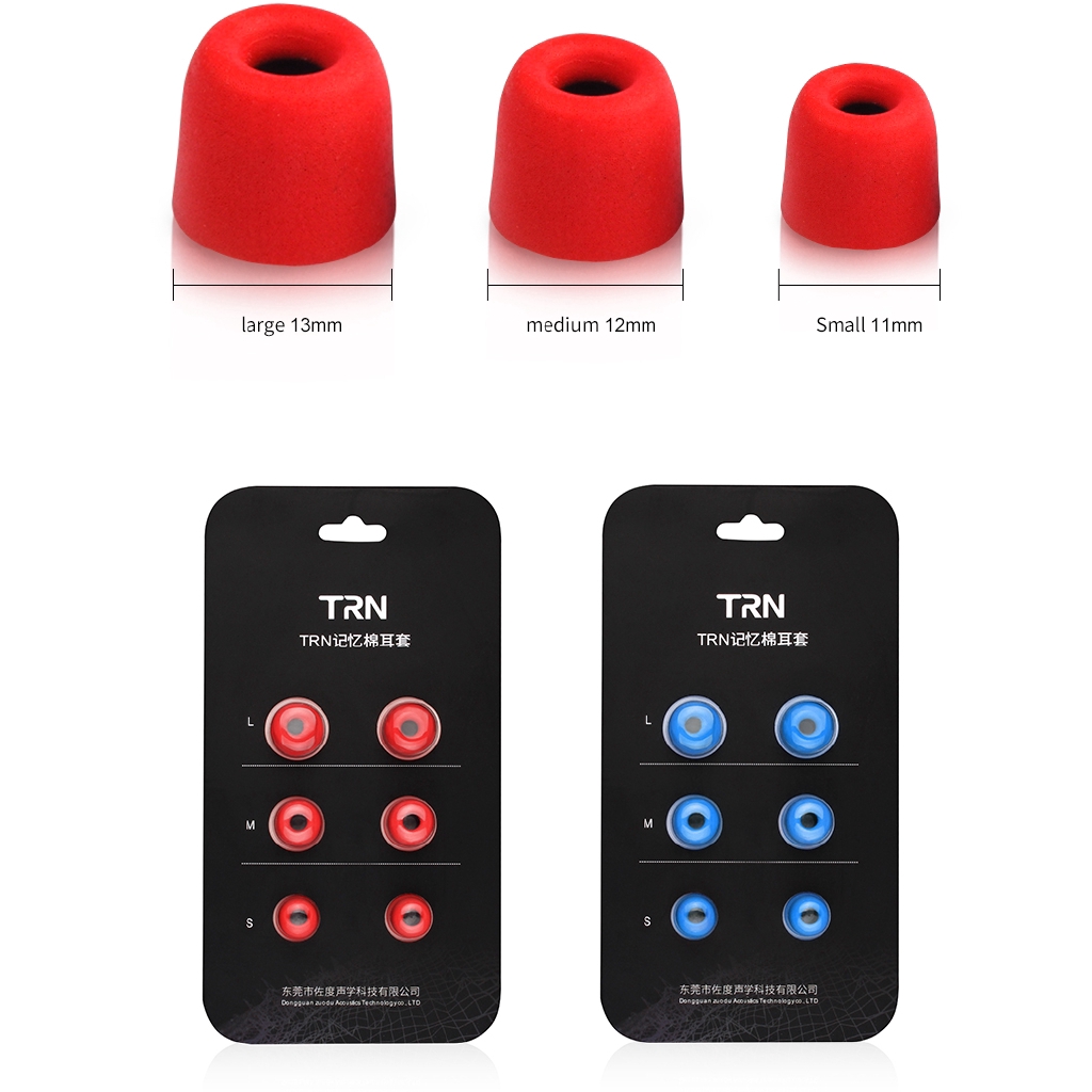 TRN 3 Pairs (6pcs) S/M/L 4.5mm T400 Noise Isolating Memory Foam Eartips With Retail Pack