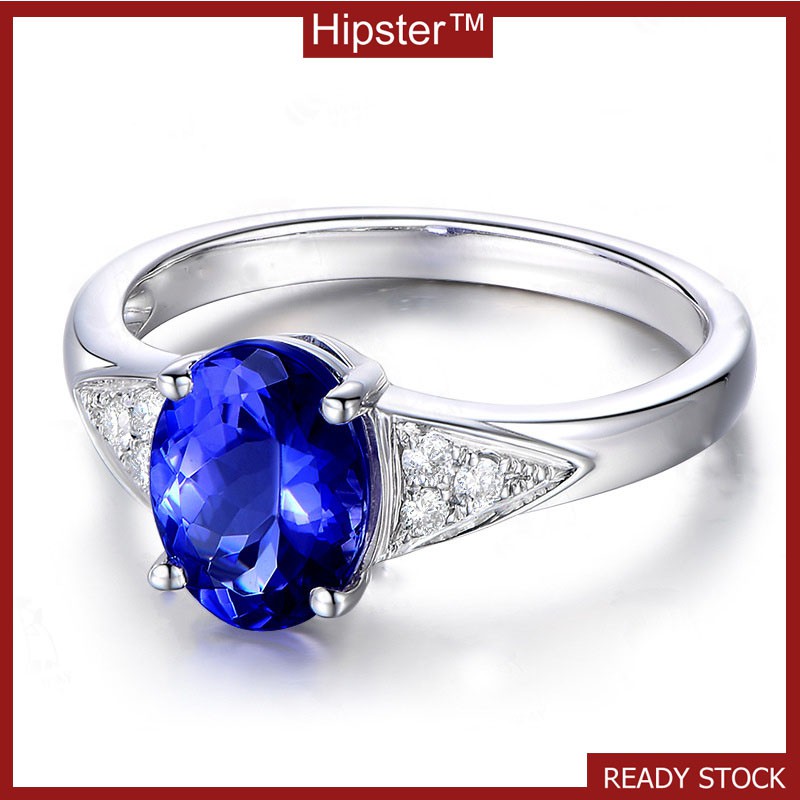 Classic Trendy Grace Luxury Inlaid Full Diamond Blue Crystal Adjustable Ring