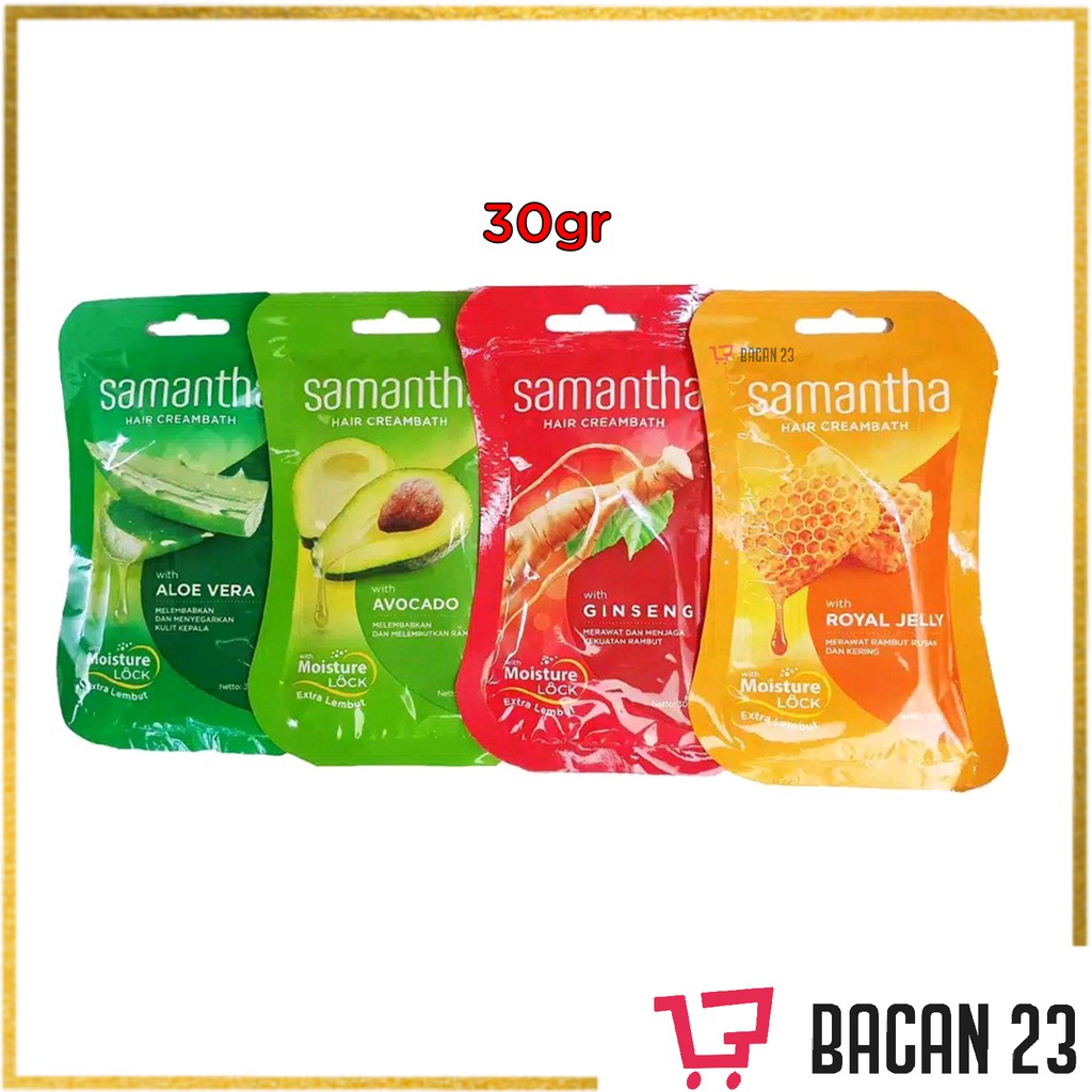 Samantha Hair Creambath ( 30 gr ) ( Royal Jelly - Aloe Vera - Avocado - Ginseng ) / Masker Rambut