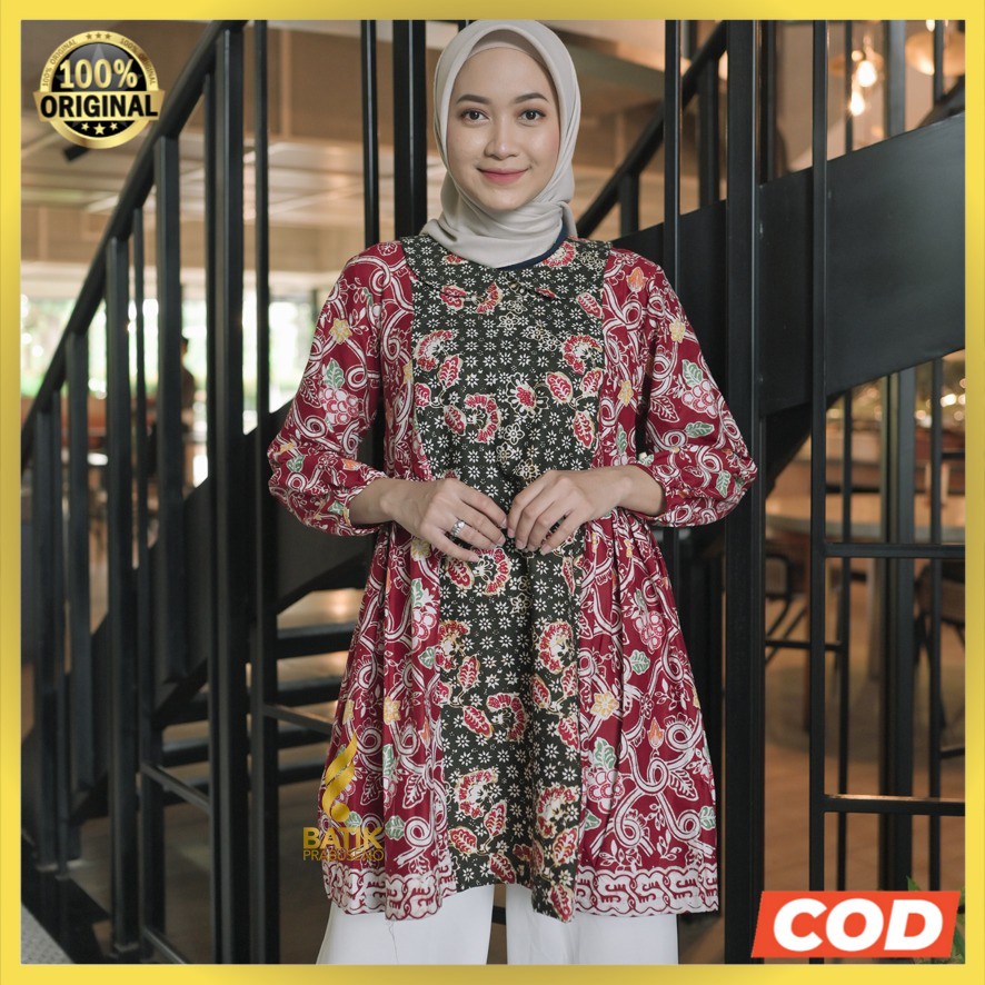 CINTYA TUNIK CAP Atasan Batik Wanita Elegan Prabuseno Ori Tunik Lengan Panjang Lapis Furing Baju Ker