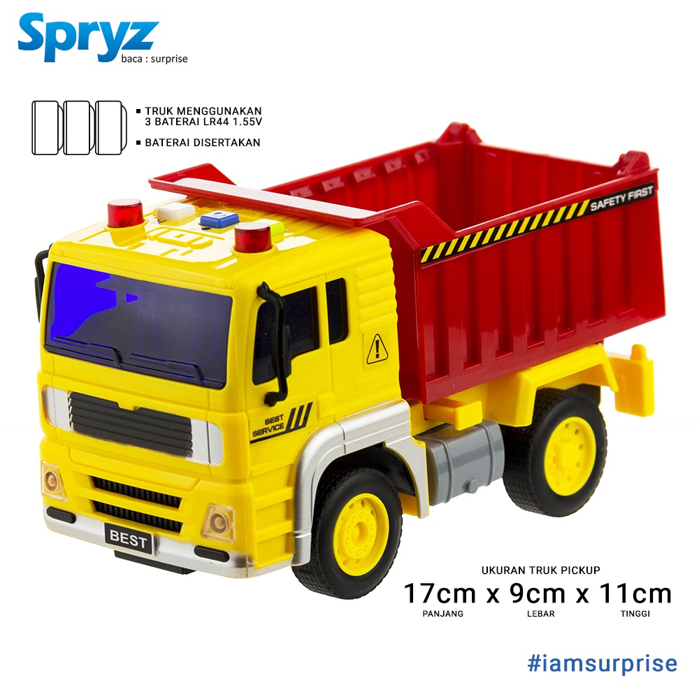 Spryz Citysquad Mainan Truk Pickup 1:20 dengan Mesin Friction, Lampu &amp; Suara